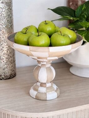 New! Taupe Checked Pedestal Bowl!